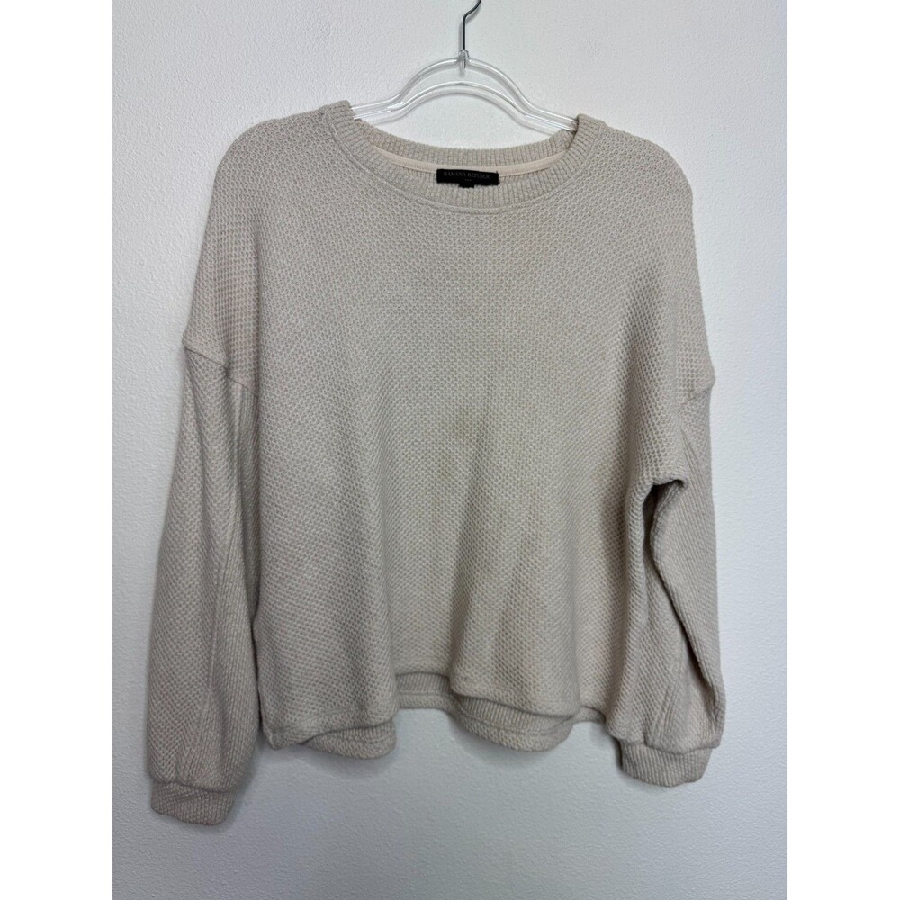 Banana Republic XL Honeycomb Sweater Tan Waffle Knit Crewneck Long Sleeve